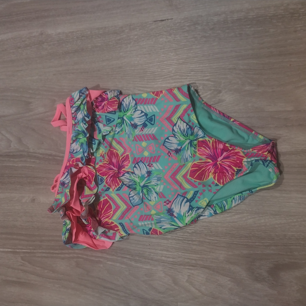 Arizona Jean Company Kids Swim One Piece - Pink and Green Floral Size 4/5